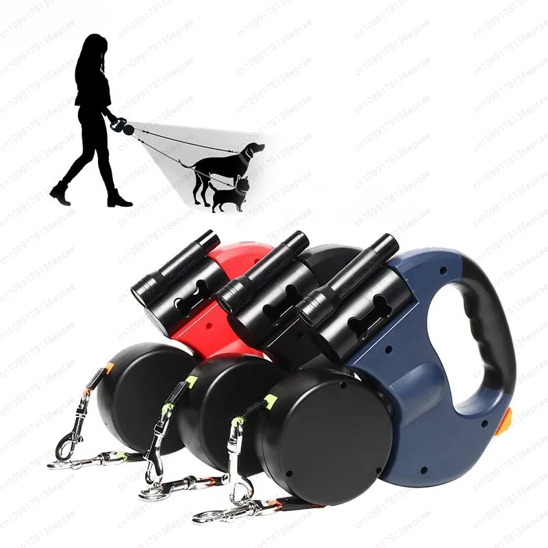 

Светоотражающий выдвижной поводок для домашних животных, двойной замок, защита от запутывания, авто с фонариком, прочный поводок для выгула собак