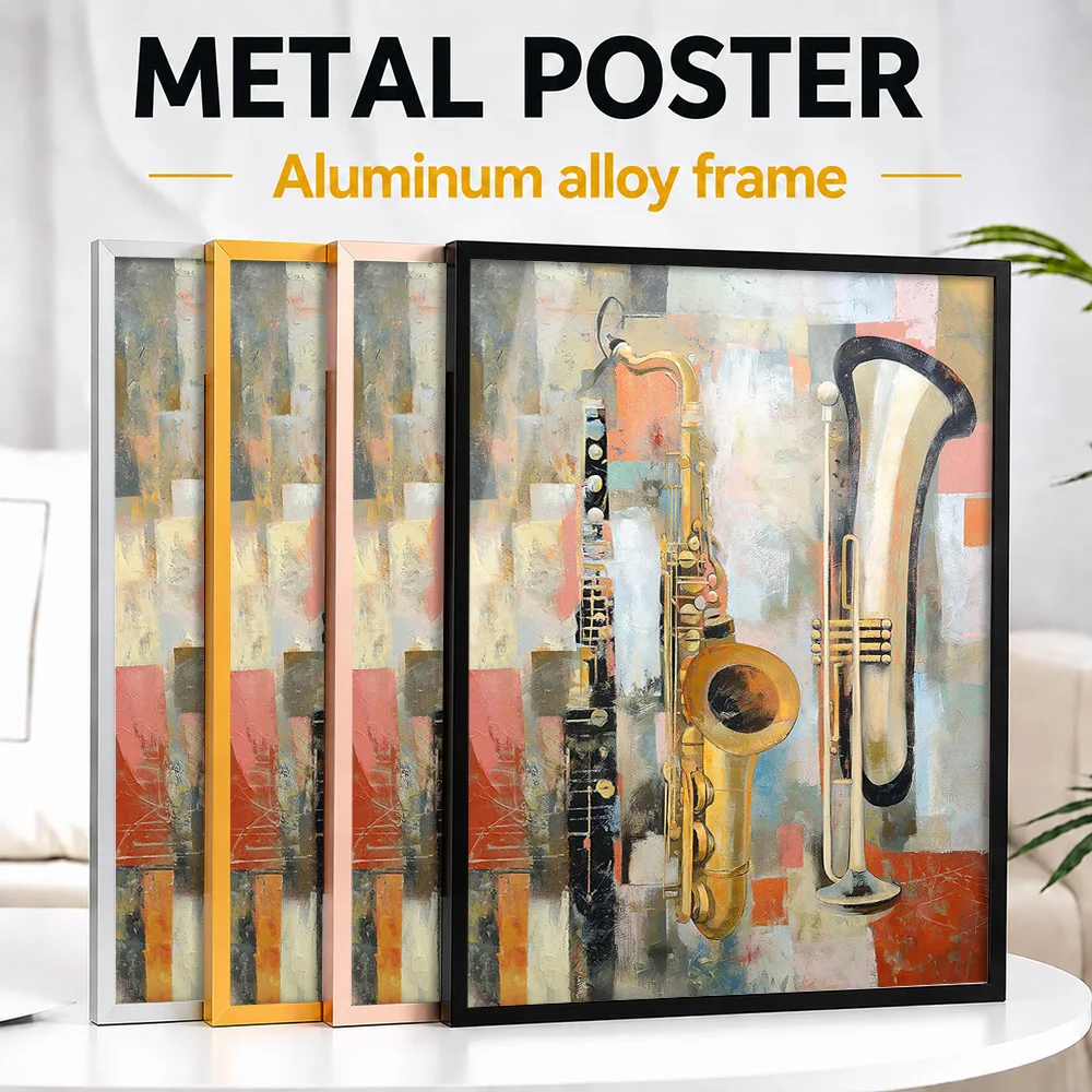 Abstract Brass Instruments Framed Metal Poster Personalized Photo Gallery Style Wall Art For Living Room Memorable Friend Gift