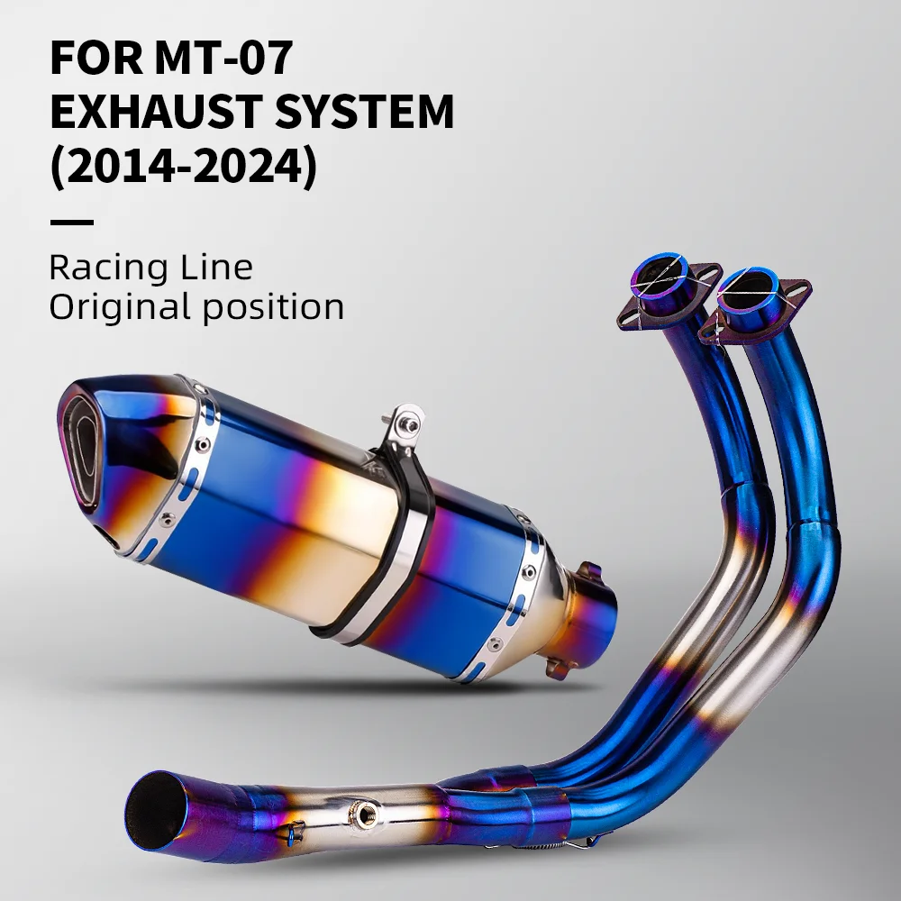 

Slide into MT07 FZ07 MT FZ07 370MM 2014-2024 XSR700 Blue Front Middle Link Motorcycle Full Exhaust System