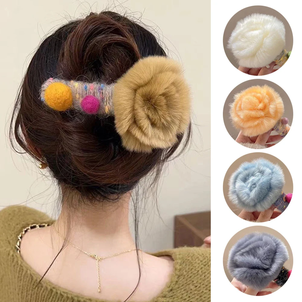 

Plush Ponytail Hairpin Fluffy Hair Claw Clip Large Duckbill Clip Big Flower Trendy Hair Clip Soft Simple Hair Accessories