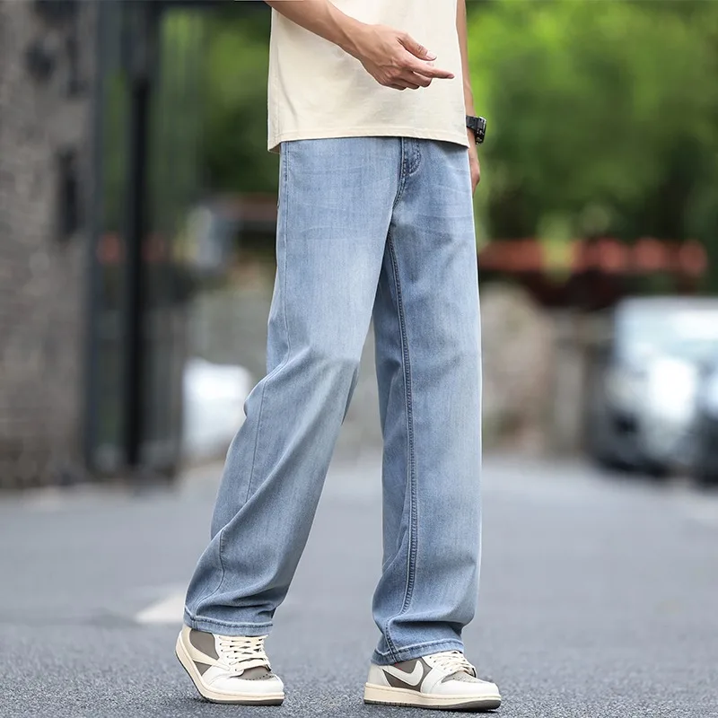 2026 Lyocell Spring/Summer New In Thin Jeans Retro Men's Loose Straight  Casual Long Pants
