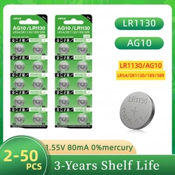 2PCS-50PCS 1.55V AG10 LR1130 SR54 389 189 SR1130 D189 LR54 Button Batteries G10A SR1130SW Cell Coin Watch Toys Remote Battery