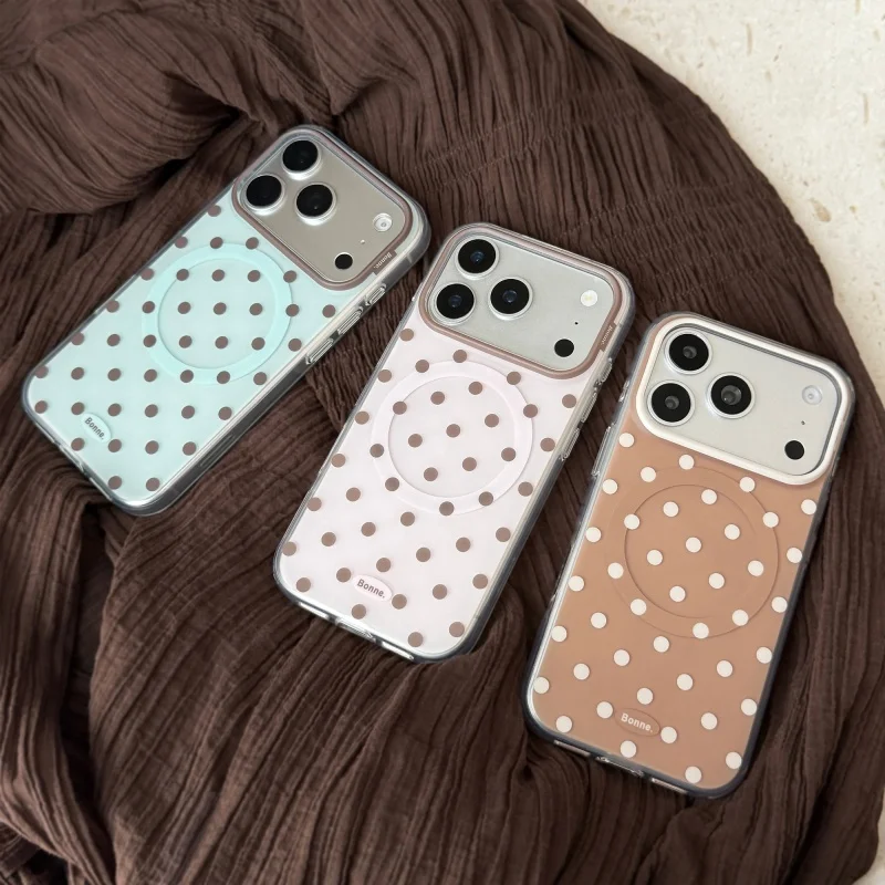 Ins Hot Korean Macaron Magnetic Full Screen Small Polka Dot Phone Case for iPhone 18 17 16 15 Pro Max Shockproof Back Cover
