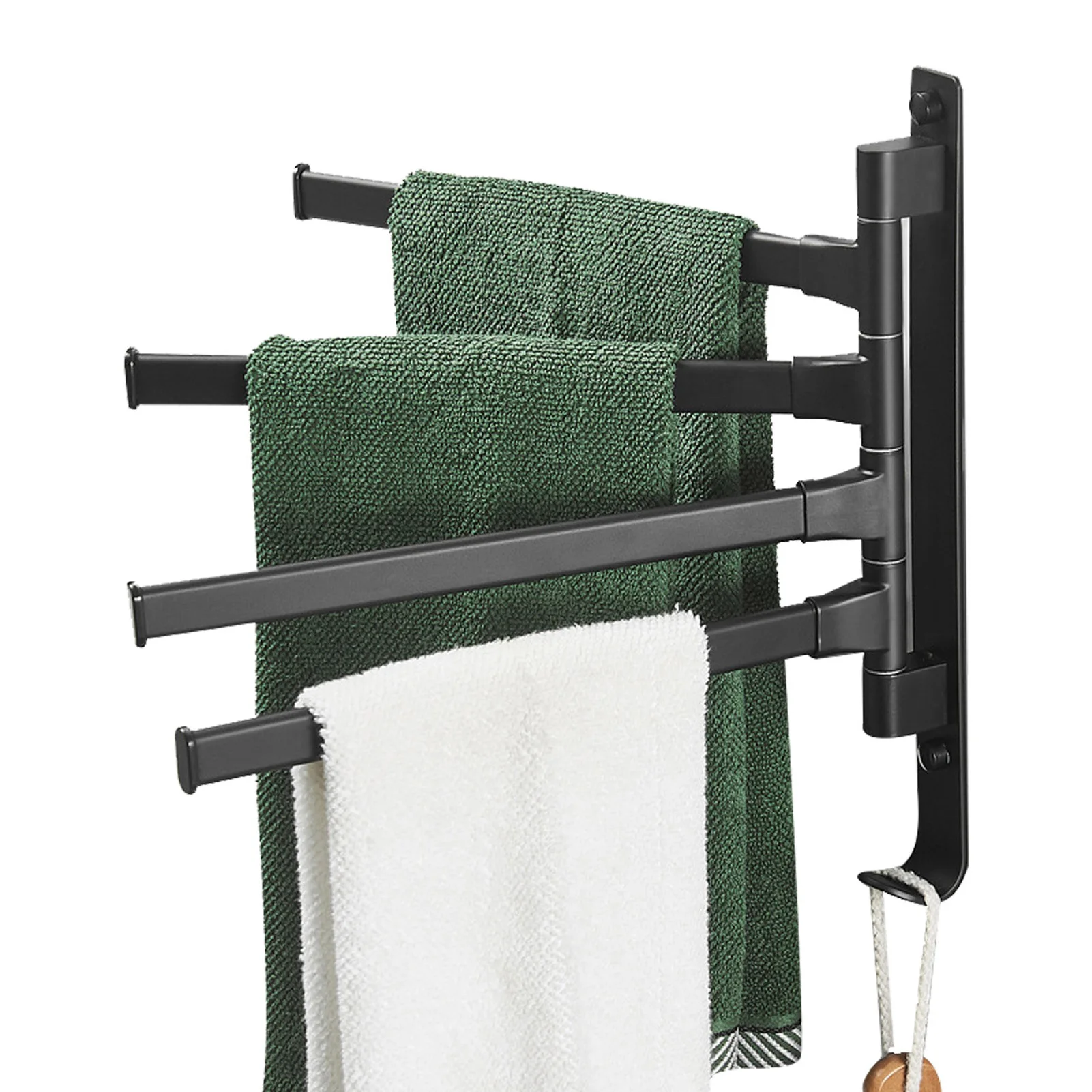 Swivel Towel Rack Rotation Towel Hanger 4-Bar Folding Arm Swivel Towel Rack 4-in-1 Rotation Towel HangerBathroom Towel Bar Matte