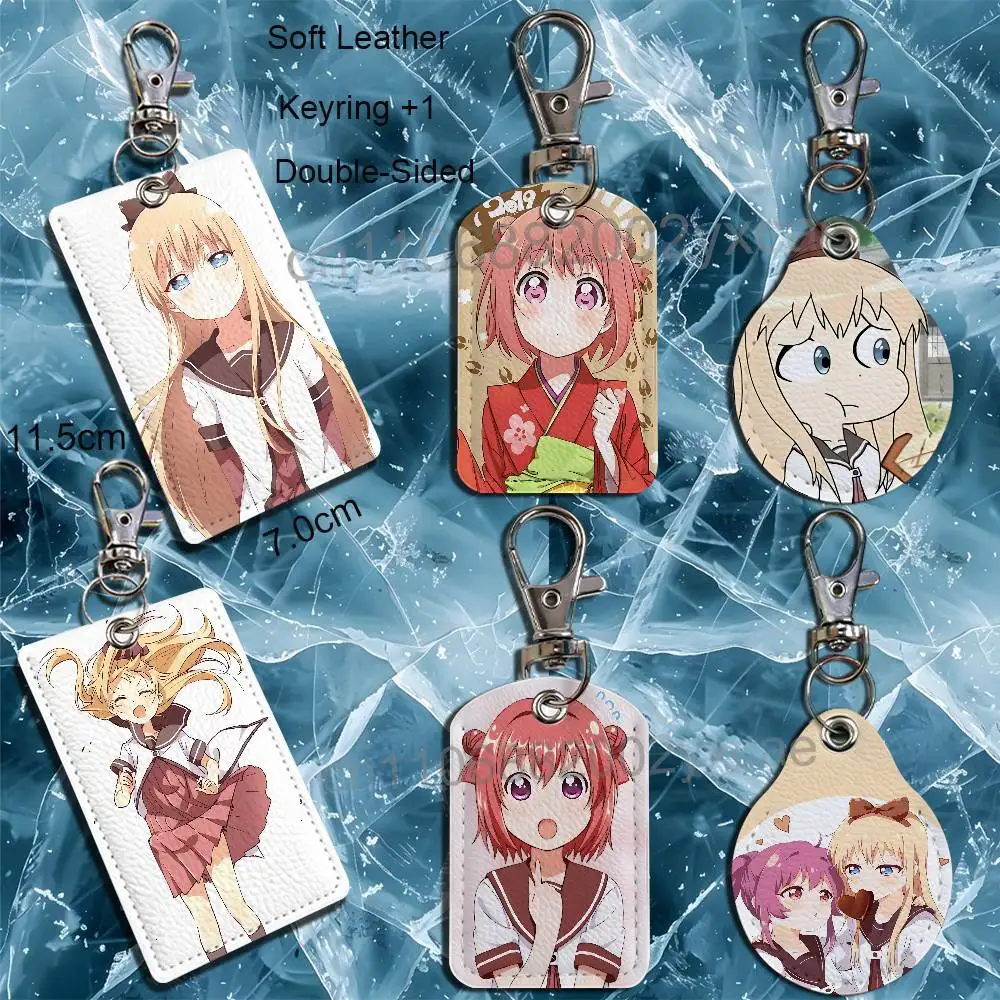 Akari Akaza Kyoko Toshino Yuru Yuri - Funda rectangular para tarjetas de identificación, llavero, tarjetero de cuero, anillo para llaves