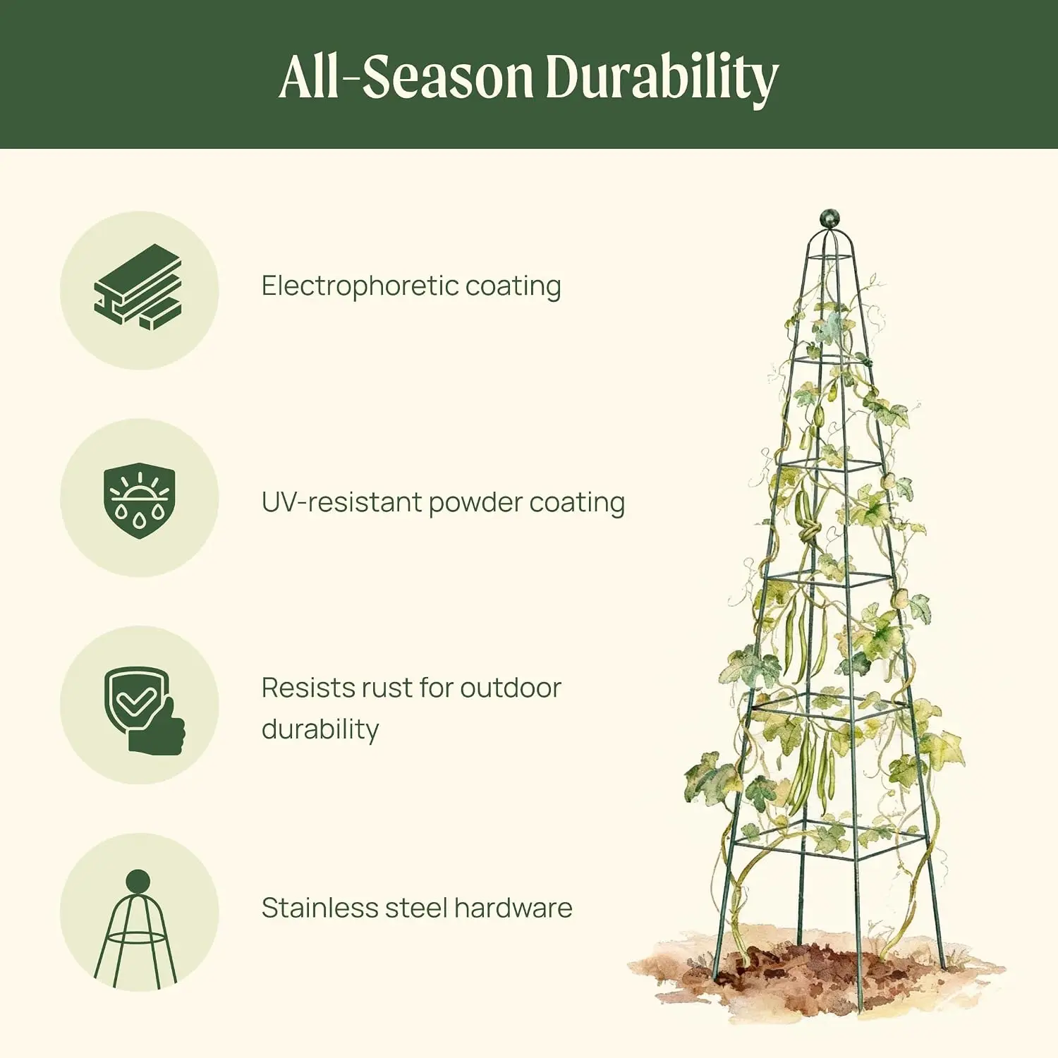 7.8 ft Pyramid Obelisk Garden Trellis, Metal Rustproof Plant Support Rose Trellis, Tower Potted Cages for Flowers Fruits Vegetab