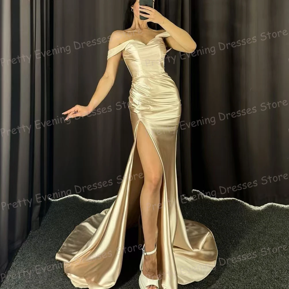 Simple 2025 Evening Dresses Woman's Mermaid Prom Gowns Sleeveless Sexy High Side Split Smooth Vestidos De Noche Gala Customized