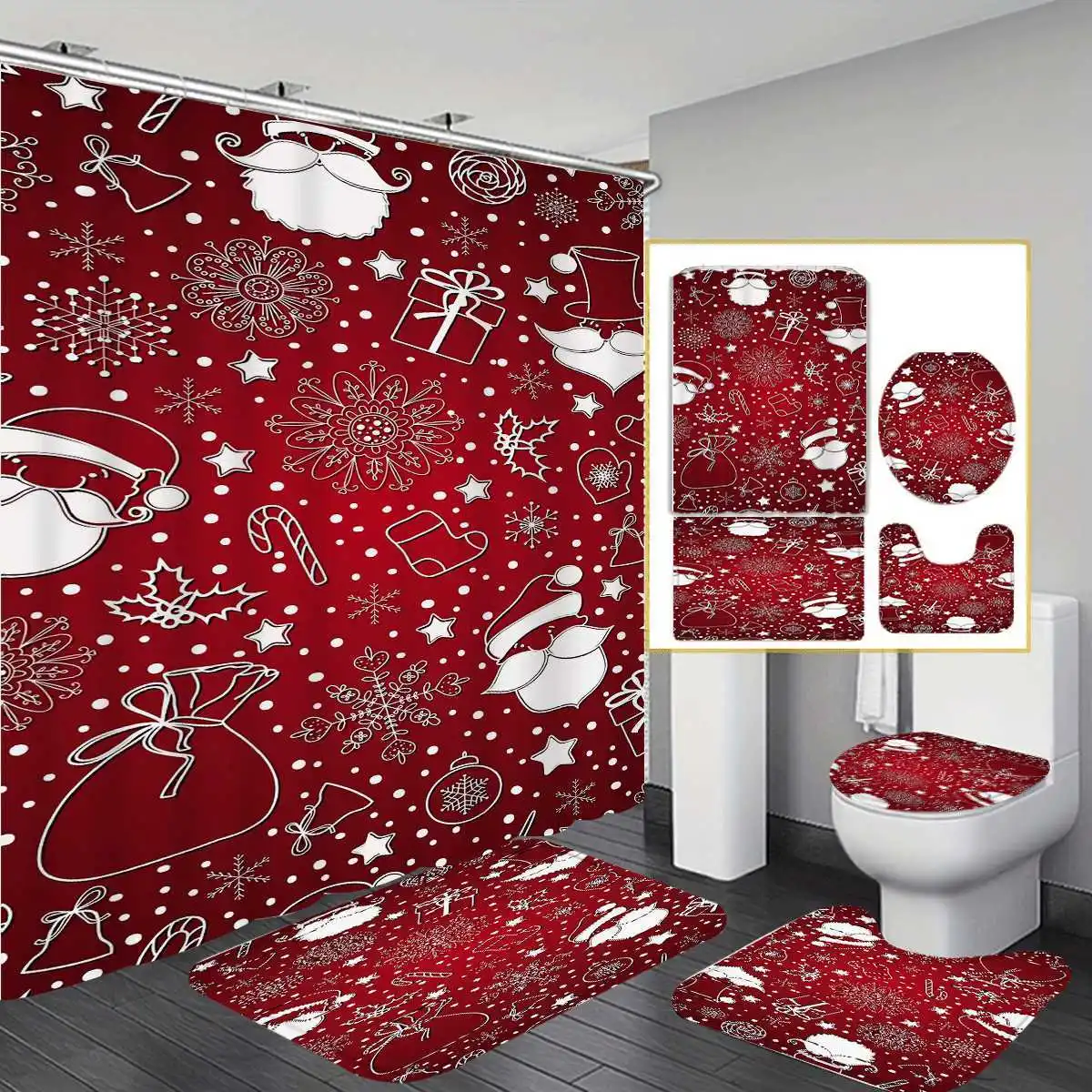 

Занавеска для душа с Рождеством, полиэстер, моющаяся, для рождественского душа в ванной комнате, украшения для домашнего декора с 12 крючками, нескользящая