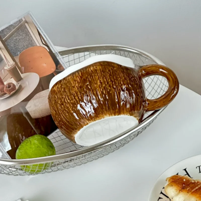 

2025 New Original design High grade ceramic coconut shaped breakfast milk milkshake cup 250ml afternoon tea couple coffee cup