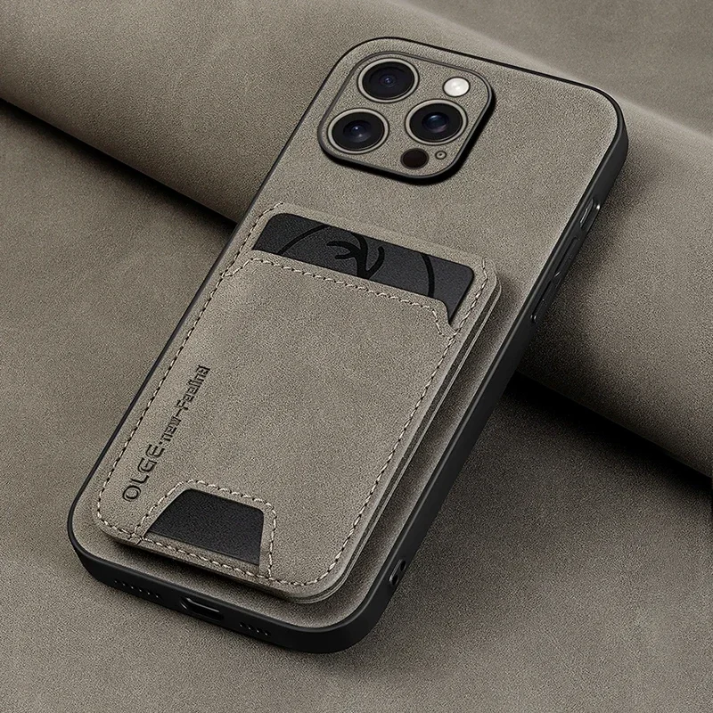 Luxuriöse Leder-Kartenhalter-Handyhülle für iPhone 17 16E 16 17 15 14 13 11 Pro Max – Stoßfeste Leder-Rückabdeckung mit Kartenfach