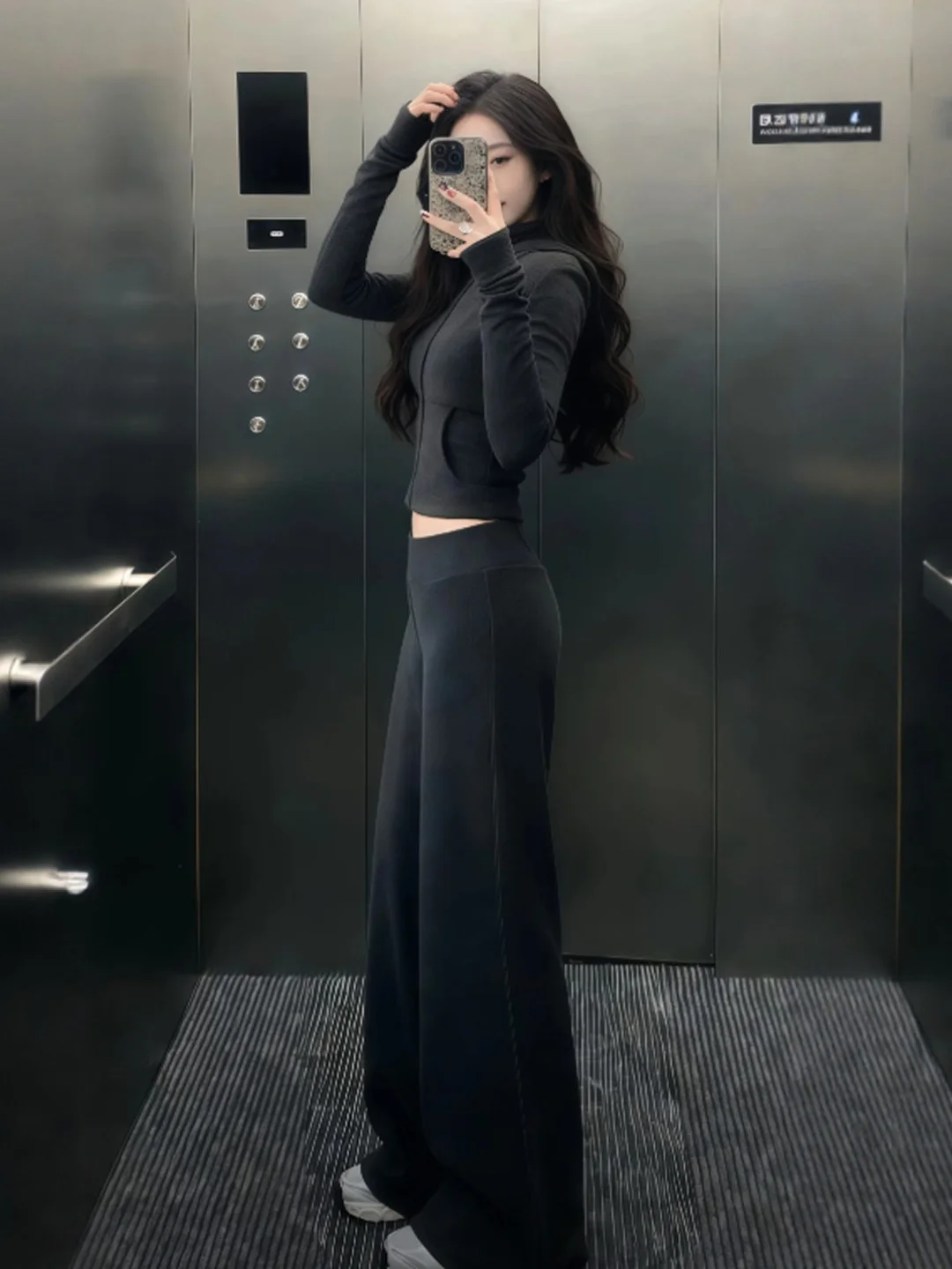 

Korean Sle Hoodie And Flared Pants Set Casual Faion Two-Piece Spring Outfit Comfortable Long Sve Zipper Closure