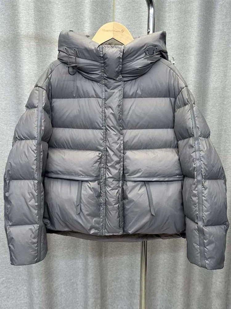 Bolsos quentes jaqueta com capuz feminino 2025 inverno retalhos curto puffer casaco oversize cor sólida outerwear inkeo dj531