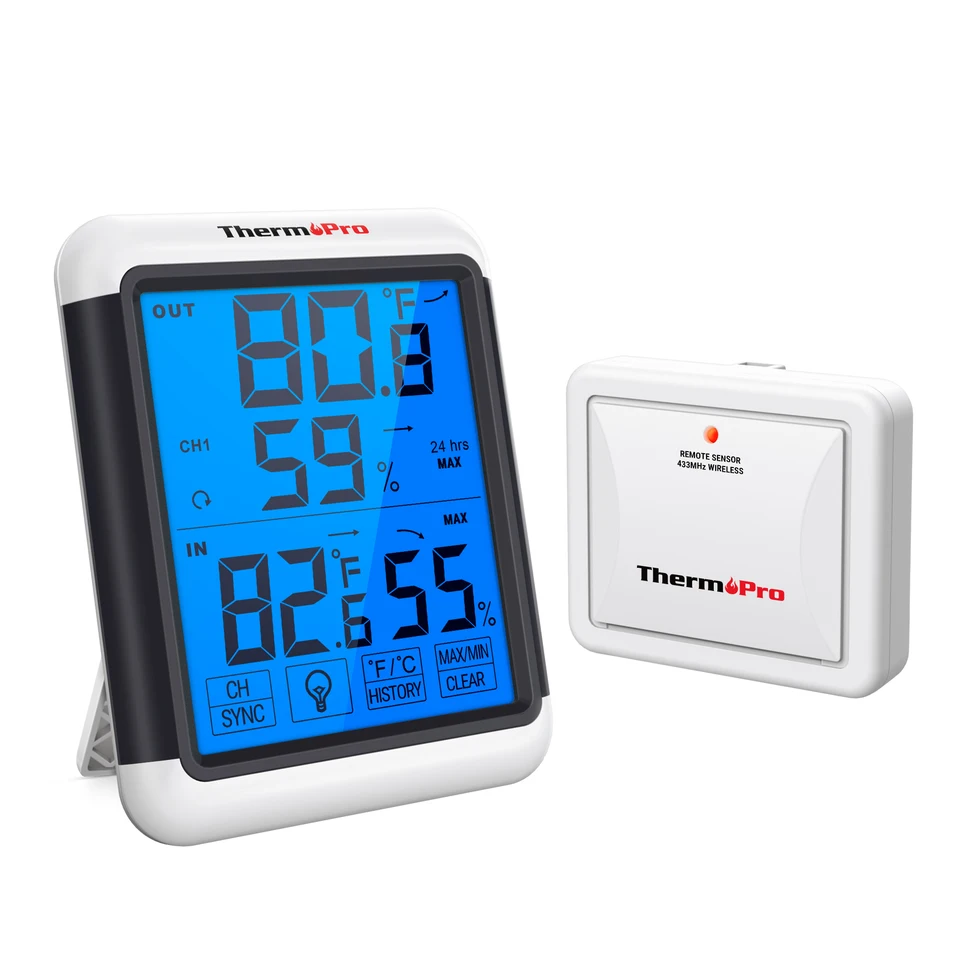 ThermoPro 백라이트 기능이 있는 기상 관측소, 실내 및 실외 온도 및 습도 모니터, TP65C
