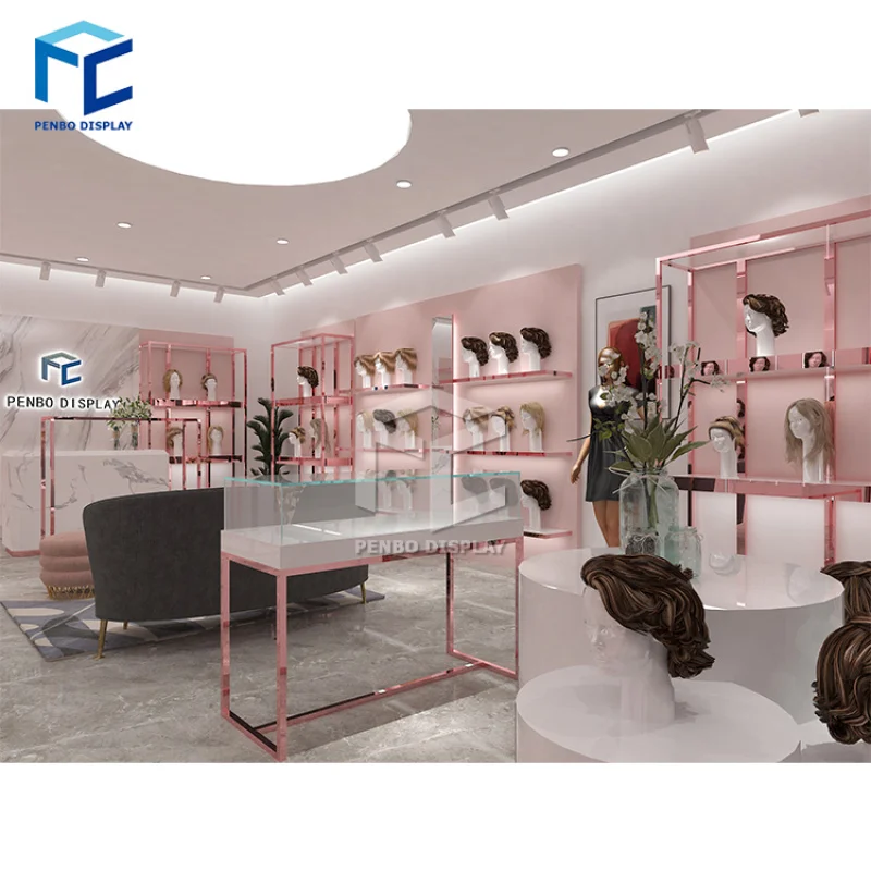 

2025customized. wall mounted hair wig display racks hair shop display furniture