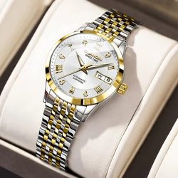 GUANQIN Waterproof Luminous Watch Calendar Stainless Steel Strap Luxury Elegant Self Winding Women Automatic Mechanical Watches