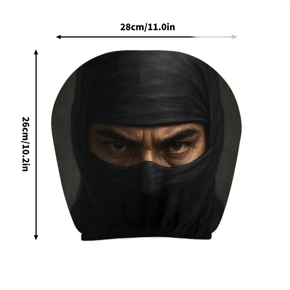 A set of 2 headrest covers featuring a mysterious ninja design, perfect for enhancing your car's interior. These unlined headrest covers are suitable for all vehicles and are perfect for long trips and road trips.