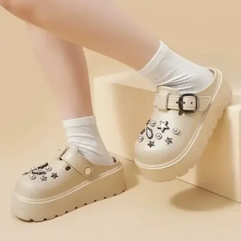 

Ladies Style Homemade Baotou Half Slippers Summer Casual Cool Slippers External Wear EVA Soft soled Hole Shoes Women