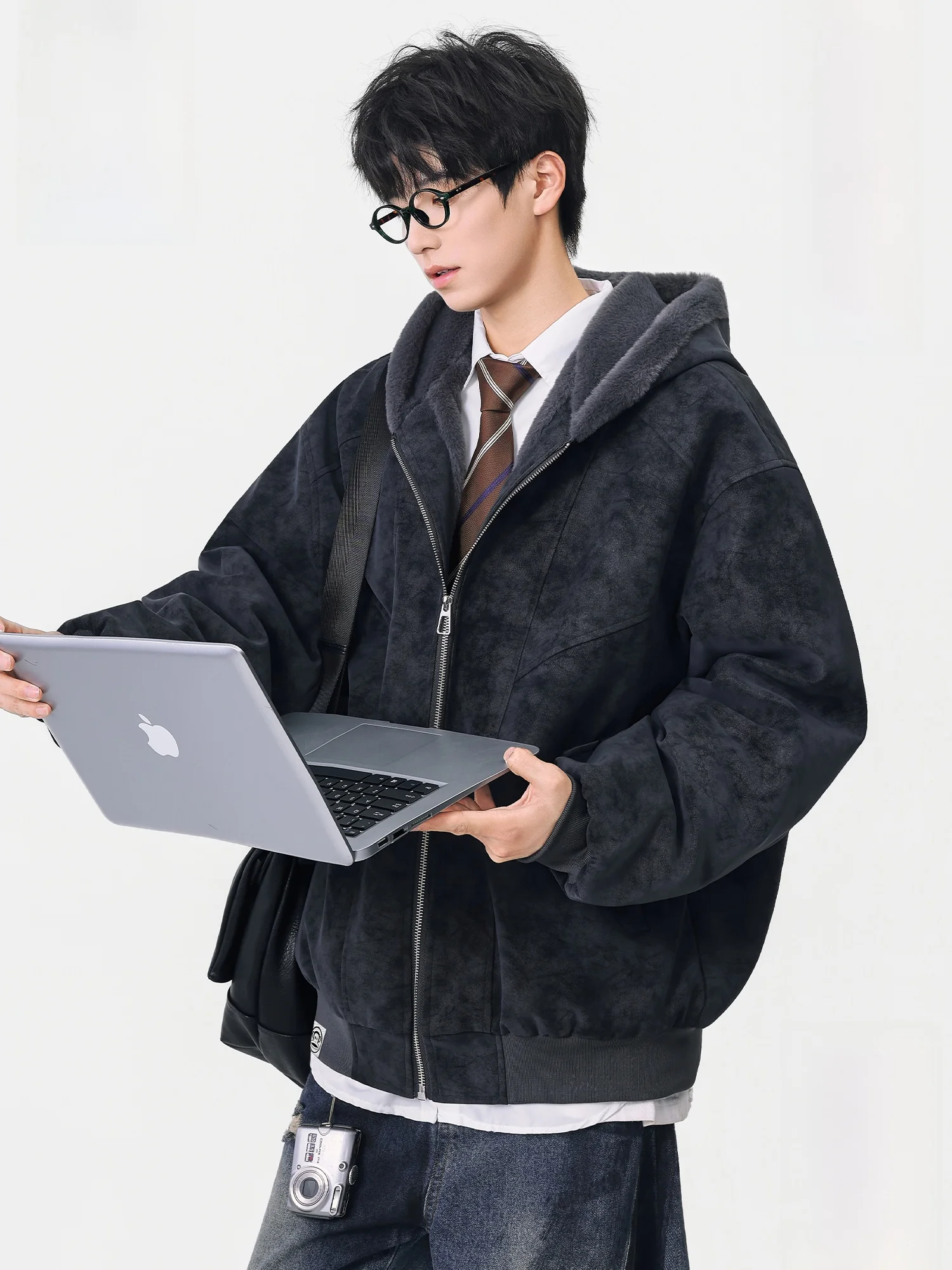 

PaulFrank Thiened Hooded Cotton Jaet Men's Winter Faion Brand Retro Loose Warm Rabbit Fur Coat Large Mouth Monkey