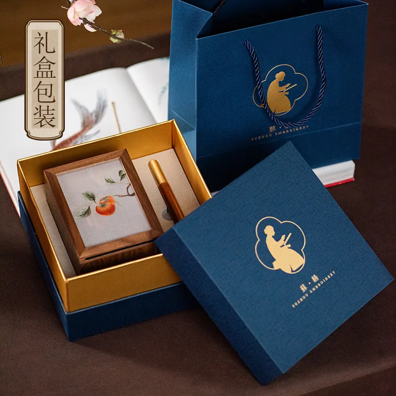 Handmade Suzhou Embroidery Wooden Pen Holder - Walnut Desk Organizer with Double-Sided Silk Art Chinese Style Gifts for Teachers
