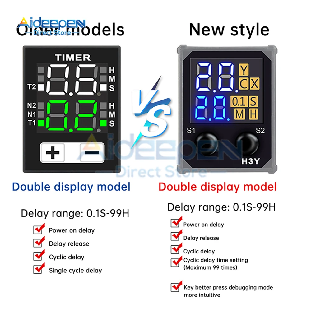 H3Y-4 Small Adjustable LCD Digital Display Time Relay Dual Time Cycle Time Control Delayer DC 12V 24V AC 220V With Base