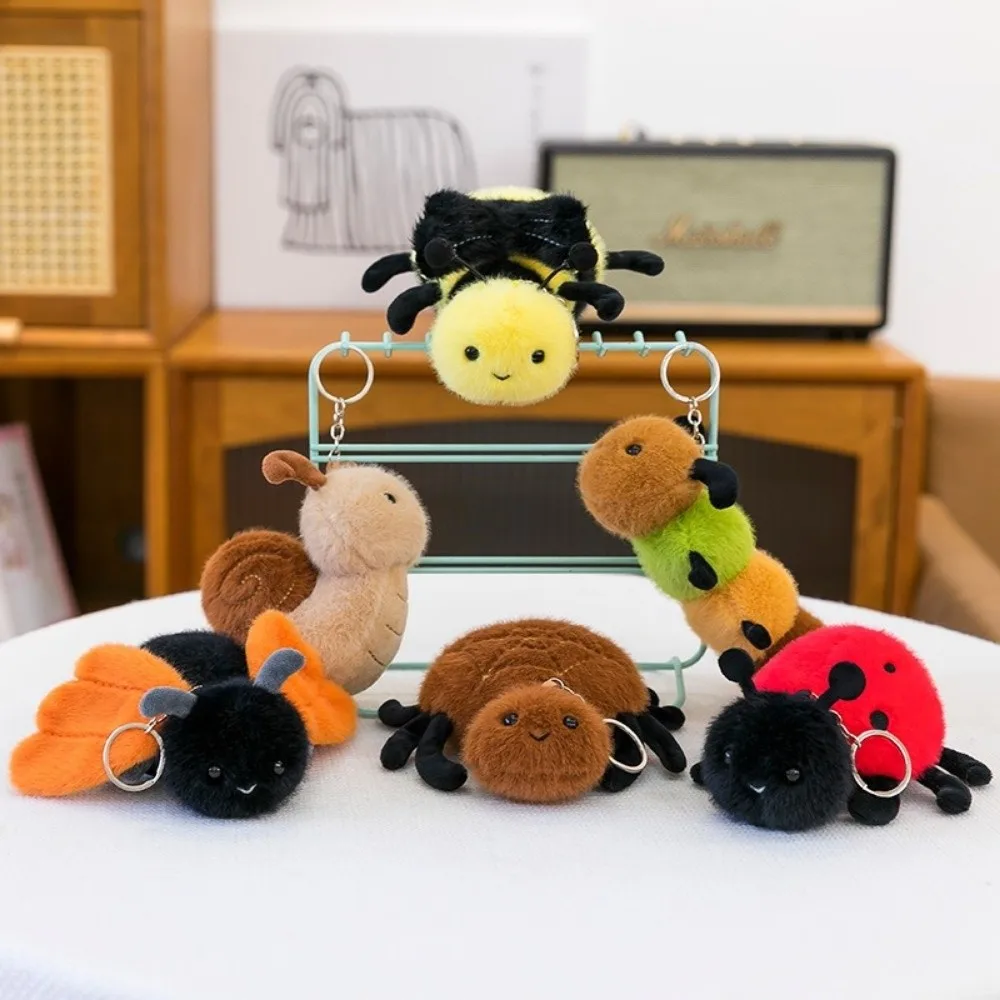 Creative Plush Simulation Insect Pendant Cartoon PP Cotton Keychain Pendant Spider Bee Stuffed Doll Toy Bag Decor Gift