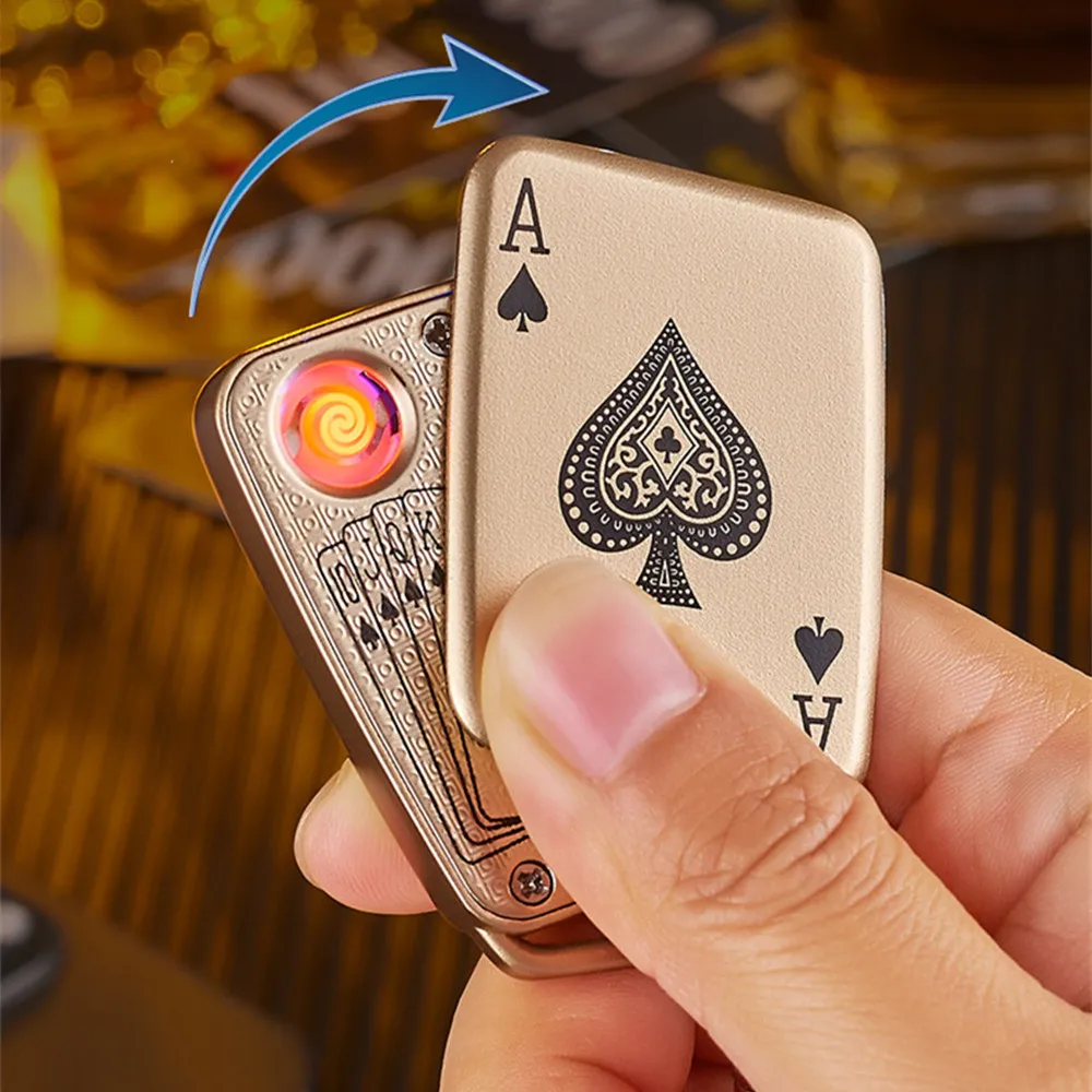 Creative Poker Electric Lighter USB Rechargeable Portable Windproof Key Ring Lighters Smoking Accessories Tools for Men's Gift