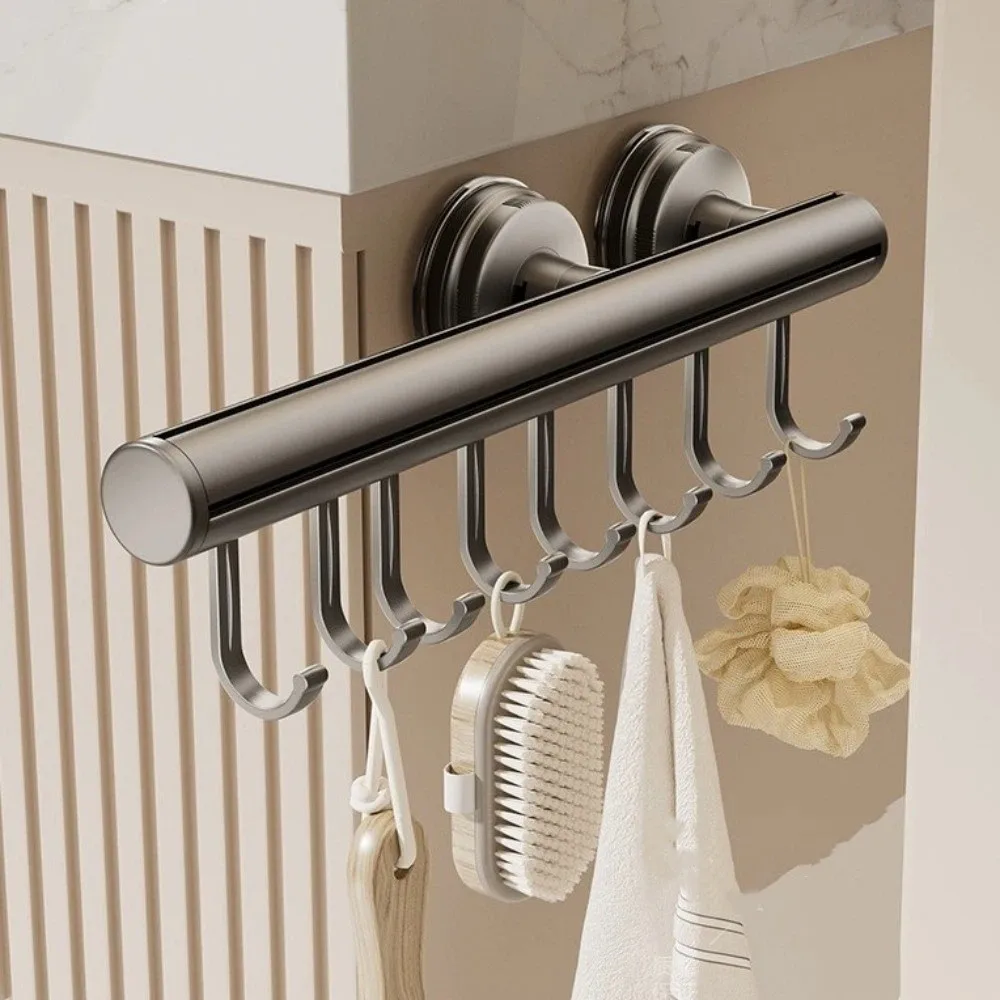 

Space Saving Sliding Wardrobe Hooks Removable Moisture-proof Pull-Out Clothes Hanger No-Drill Adjustable Suction Cup Hook
