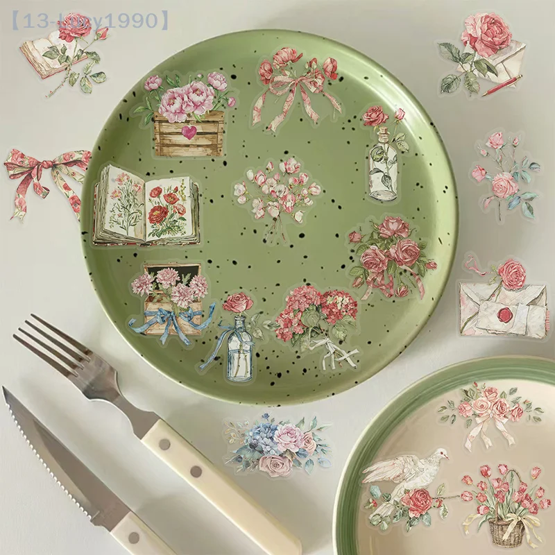 50PCS Waterproof Transparent PET Booklet Flower Material Decorative Guitar Notebook Ink Flower Stickers Pack