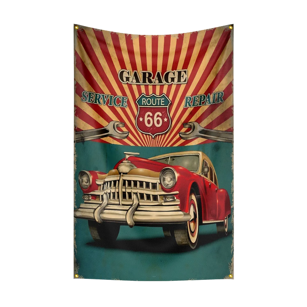3x5 Ft Route 66 US Mother Highway Repair Retro Banner Flag Service Poster Wall Art Decor AD Vintage Man Garage Pub Club Bar - Detail 1