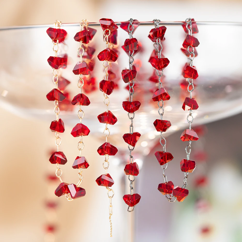 1meter Red Irregular Triangle Crystal Copper Chain for Necklace Bracelet DIY Jewelry Making Accessories