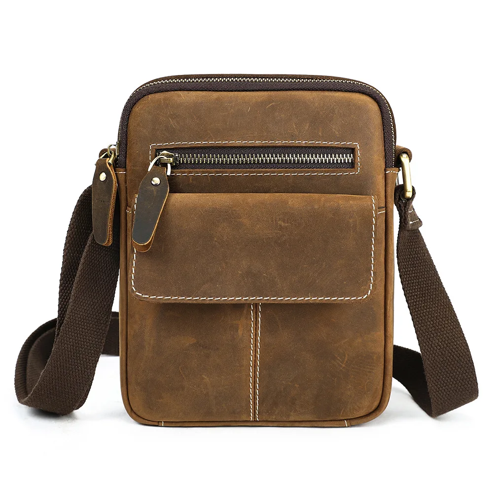 

Винтажная мужская сумка через плечо из кожи Crazy Horse, универсальная сумка-кроссбоди премиум-класса