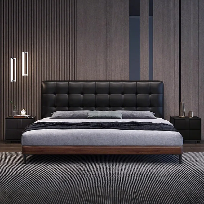 Full solid wood bed boxwood double master bedroom wedding bed leather bed tenon and mortise structure