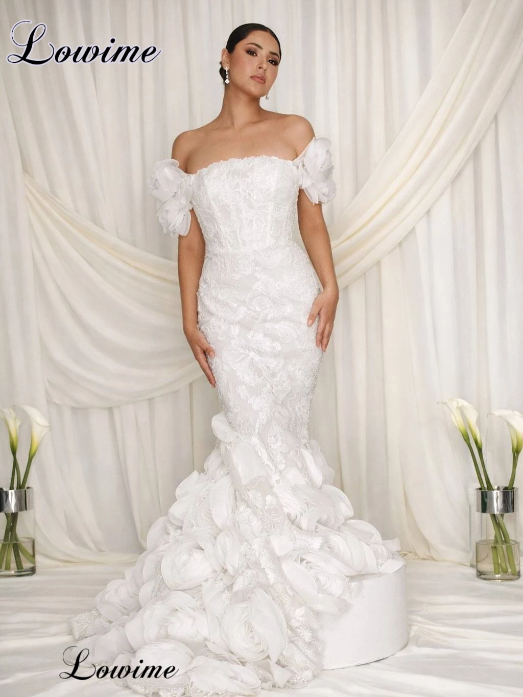 Elegant White Wedding Dresses Mermaid Backless Sexy Wedding Gowns For Women Garden Brides Dresses With Flowers Customized