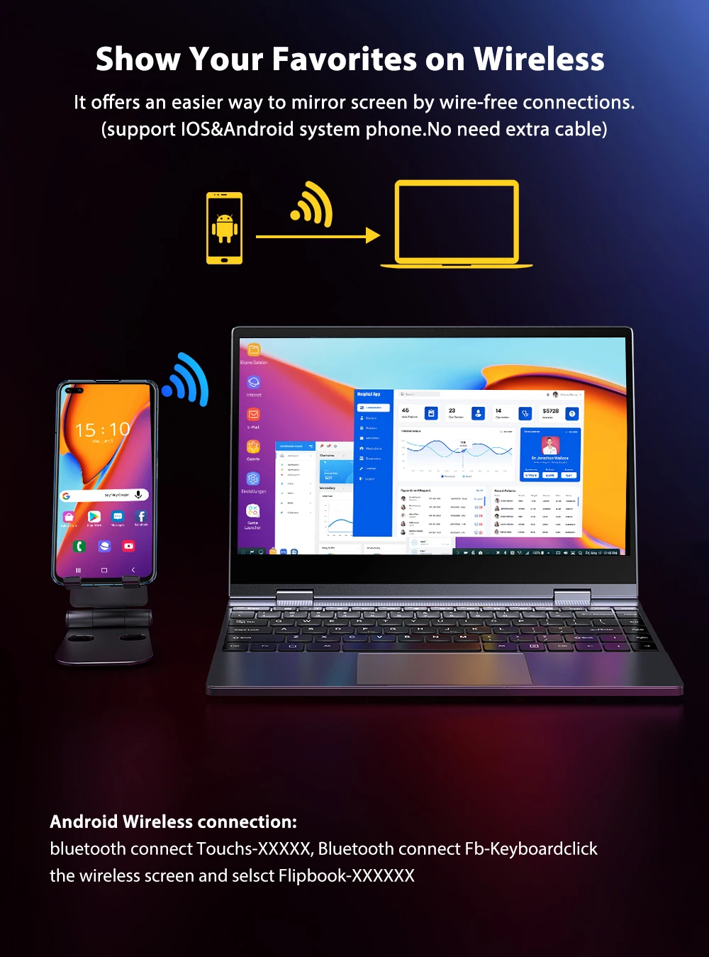 UPERFECT X Monitor portátil recargable Pantalla táctil Pantalla de 13 pulgadas con teclado Batería incorporada de 10000 mAh Pantalla de teléfono móvil Lapdock para HUAWEI Proyección fácil Samsung DeX