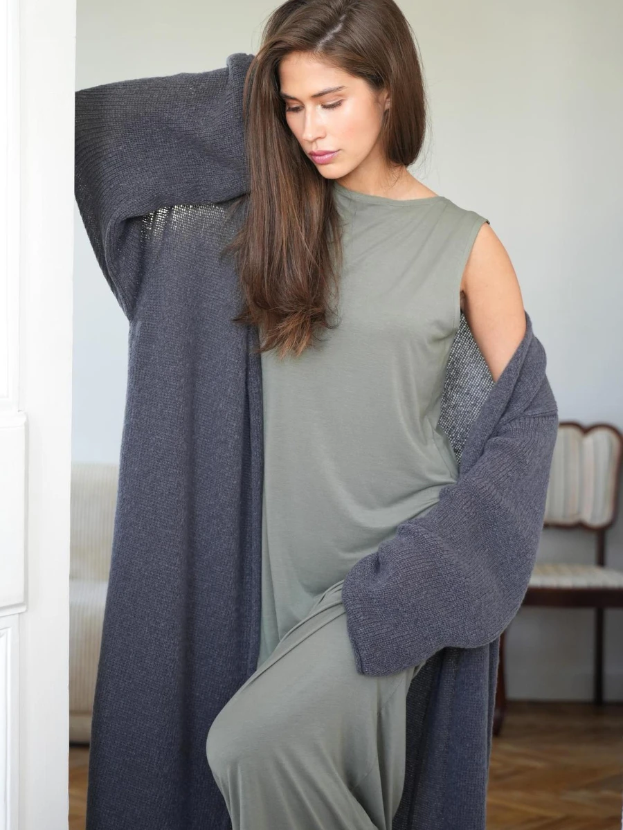 

Blubelle Women's Hollow Out Design New Spring Summer Extra Long Mohair Knit Cardigan High-end Shawl Outerwear Ins Style