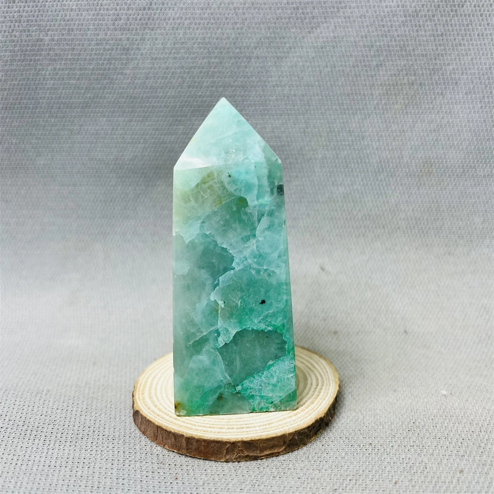 Natural Gem Green Moonstone Square Pointed Column Tower Tourmaline Home Spirit Decoration Holiday Gift Crystal & Stone Healing