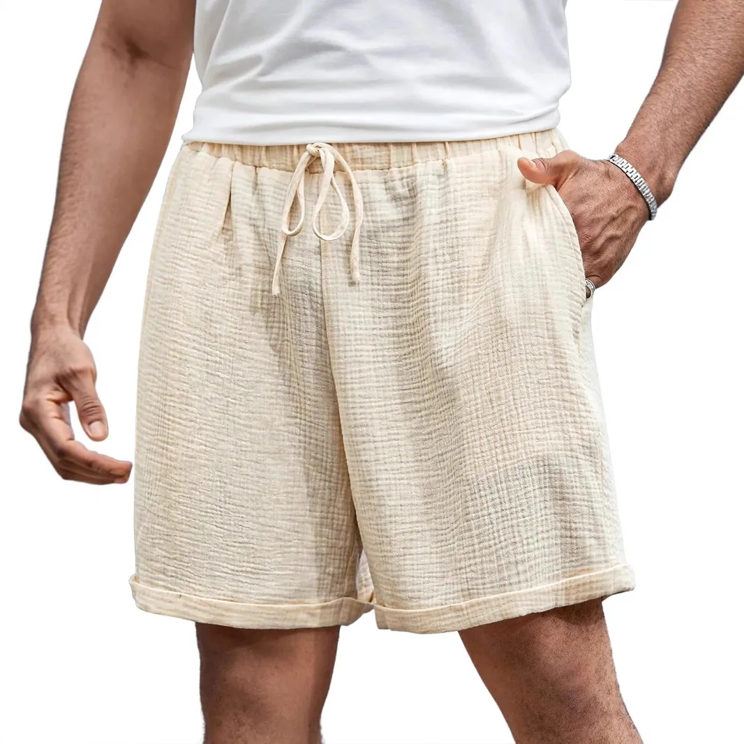 

2026 European And American Cross-Border Double-Layer Washed Crepe Men's Casual With Side Pockets Summer Cool Five-Point Shorts