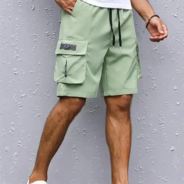 

Men's Pure Color Flip Cover ket orts mid Elastici Long Pants Ci Walk Suitable Tee-acetate Fiber Large Size Available