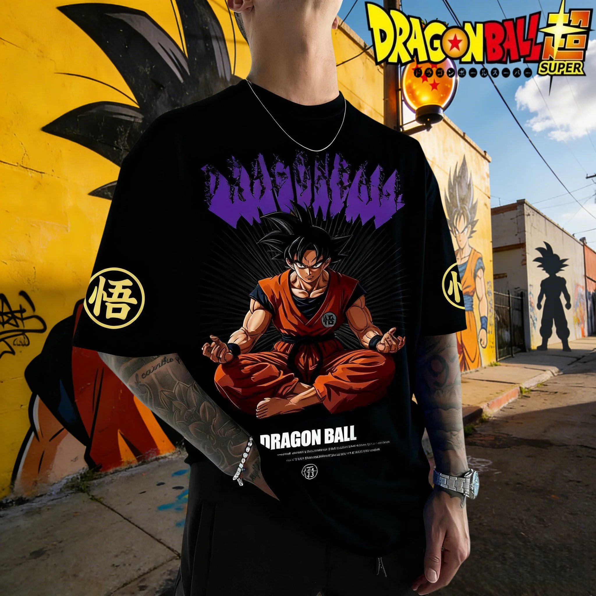 

2026 Summer Dragon Ball T-shirt 100% Cotton Goku Meditate Print Oversized Gym Streetwear Unisex Retro Casual White Top