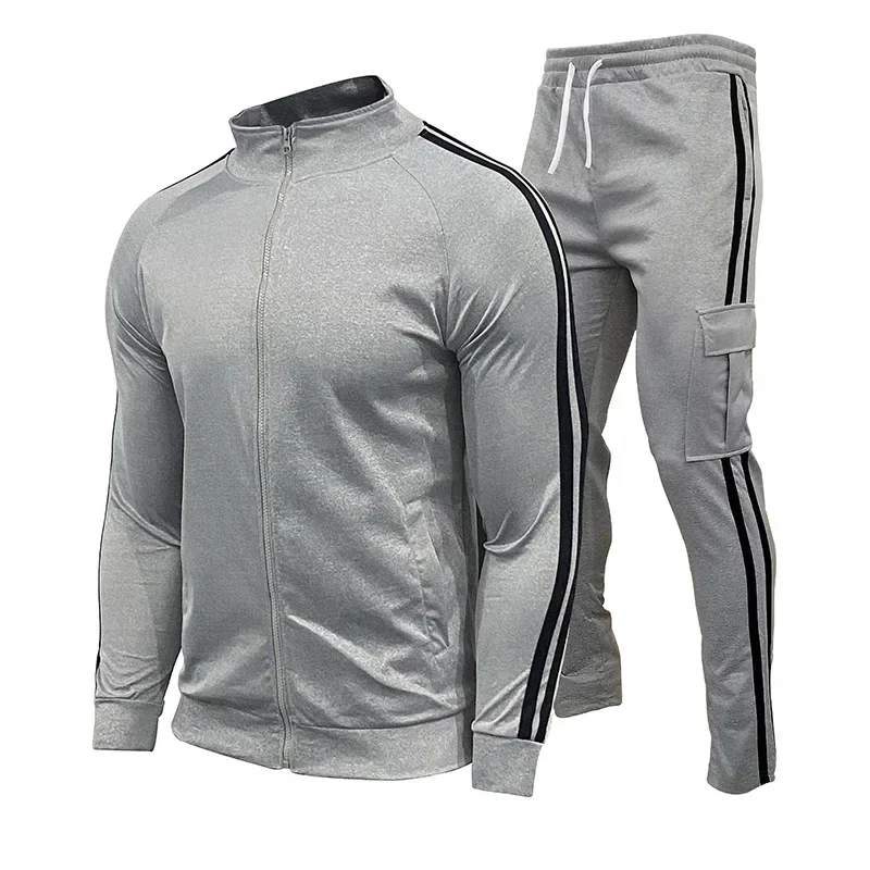 Chándal con logotipo personalizado para hombre, conjunto de 2 piezas, chaqueta con cremallera, pantalones de chándal, traje de entrenamiento, trajes