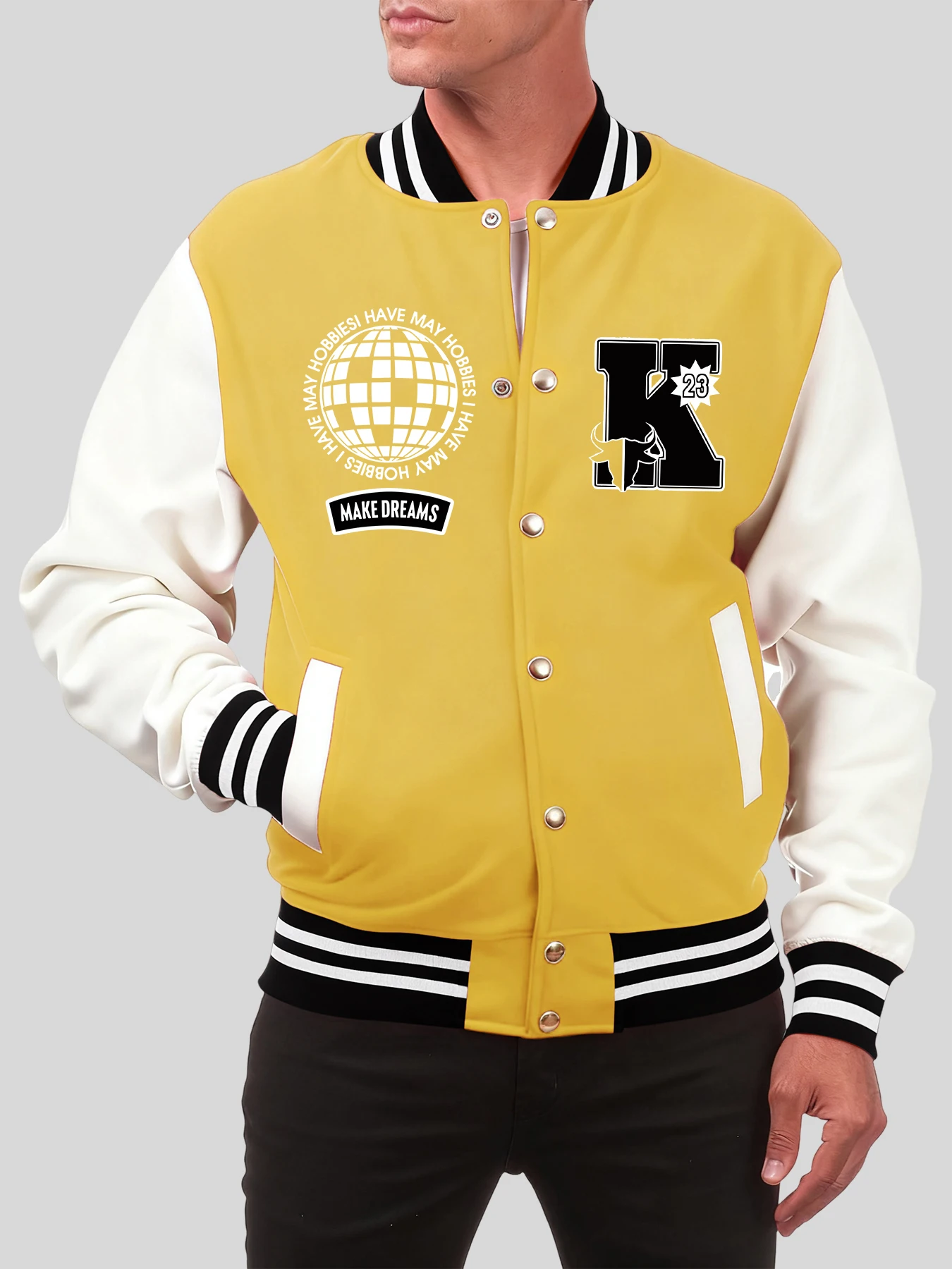 

Usa Letter K And Number 23 Print Men Jacket All-Match American Baseball Uniform Cotton Loose Clothes Autumn Colorful Sportswear