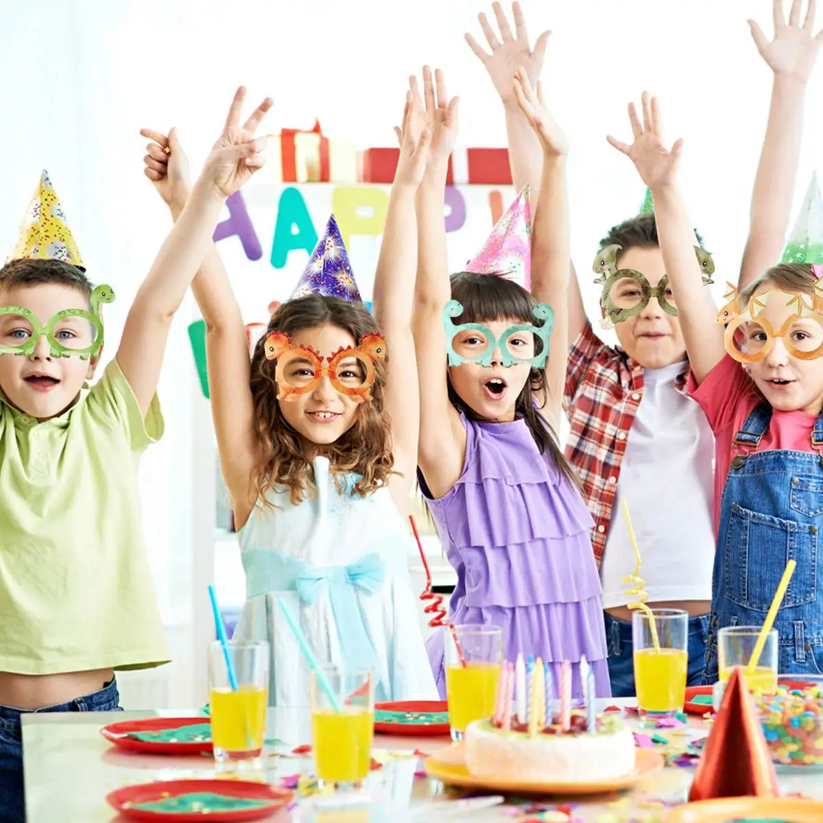 ديناصور ورقة نظارات للأطفال ، حفلة عيد ميلاد الديكور ، الغابة سعيدة ، سفاري ، لوازم استحمام الطفل