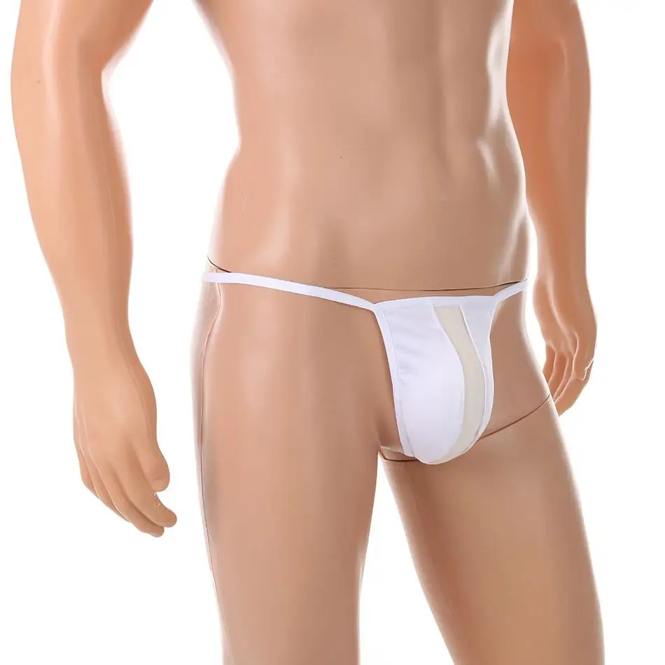 Men Mini Waistband Underwear Sexy Bikini  Sexy Mens G-string Transparent Penis Pouch Thong Mens Elastic T-back Solid Underpants