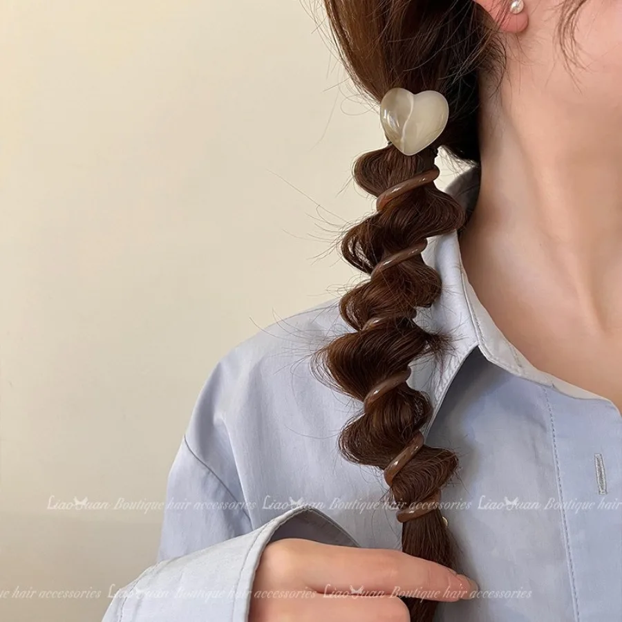 1PC الفتيات الهاتف سلك إكسسوارات الشعر الحب القلب رباط شعر مطاطا رباط شعر فقاعة جديلة تجديل رباط شعر الله #5