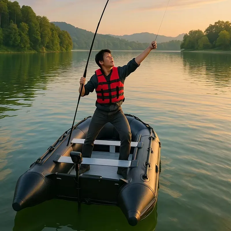 

【Popular】3.6m Black PVC Sport Yacht Inflatable Boat+9.8hp Electric Outboard Free Standard Fishing Rod+reel+rod Bracket Life Jack