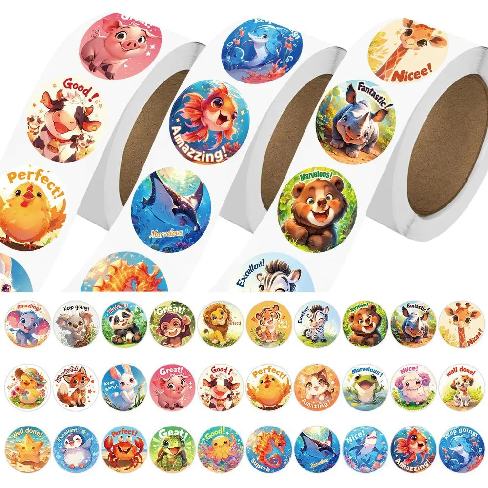 

500 шт. наклеек с мультяшными животными в рулоне, материалы для творчества, для блокнотов, подарочных коробок, канцелярских товаров, декора багажа, клейкая лента-стикеры