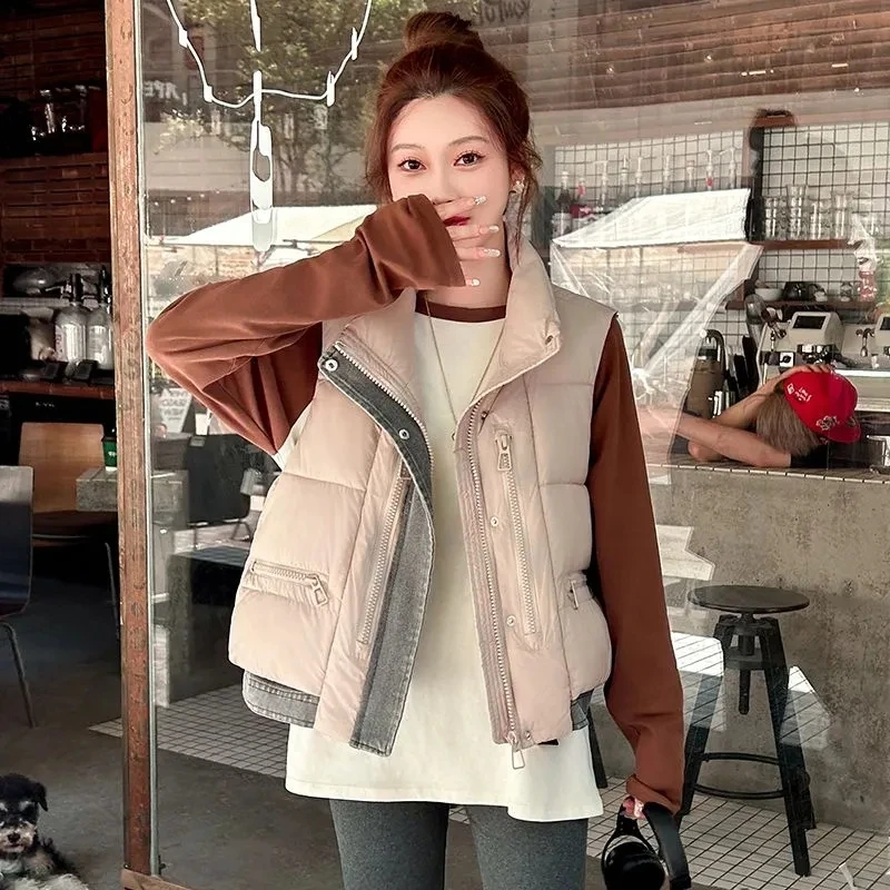 

Осенне-зимний джинсовый элегантный женский хлопковый жилет, пальто без рукавов, дизайнерский женский хлопковый жилет, куртка 2025