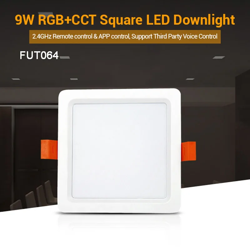 

FUT064 Miboxer Square 9W RGBCCT LED Downlight 110V 220V AC Indoor Panel Light spotlight ceiling lamp 2.4G RF Remote APP Control