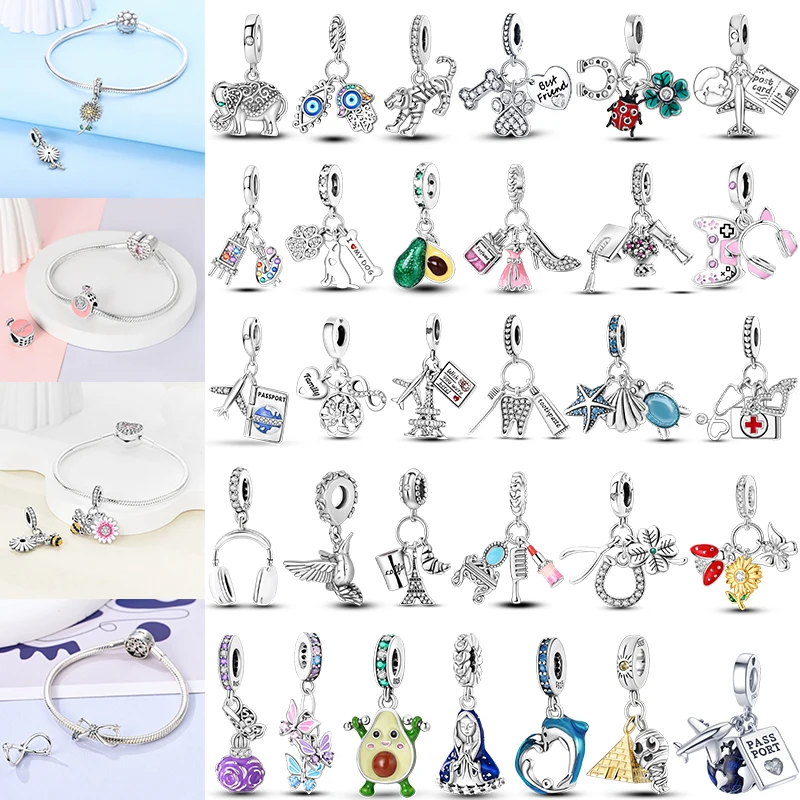 

Devil Eyes Avocado Dreamcatcher Feather Pendant Dragonfly Butterfly 925 Sterling Silver Charm Unisex Fit for Original Jewelry