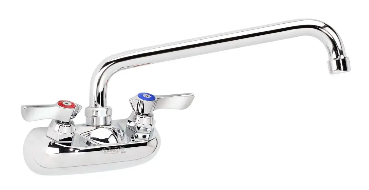 

Wall Mount Kitchen Faucet, 4" Center Mount, 10" Swing Spout, Chrome Finish, NSF Certified Commercial Sink Faucet